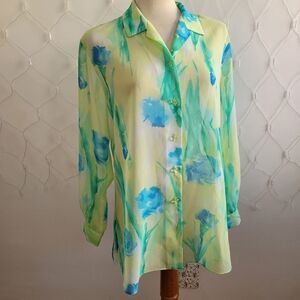 Vintage Watercolor Tunic Blouse • Ruth Norman • Size Medium • Semi-Sheer